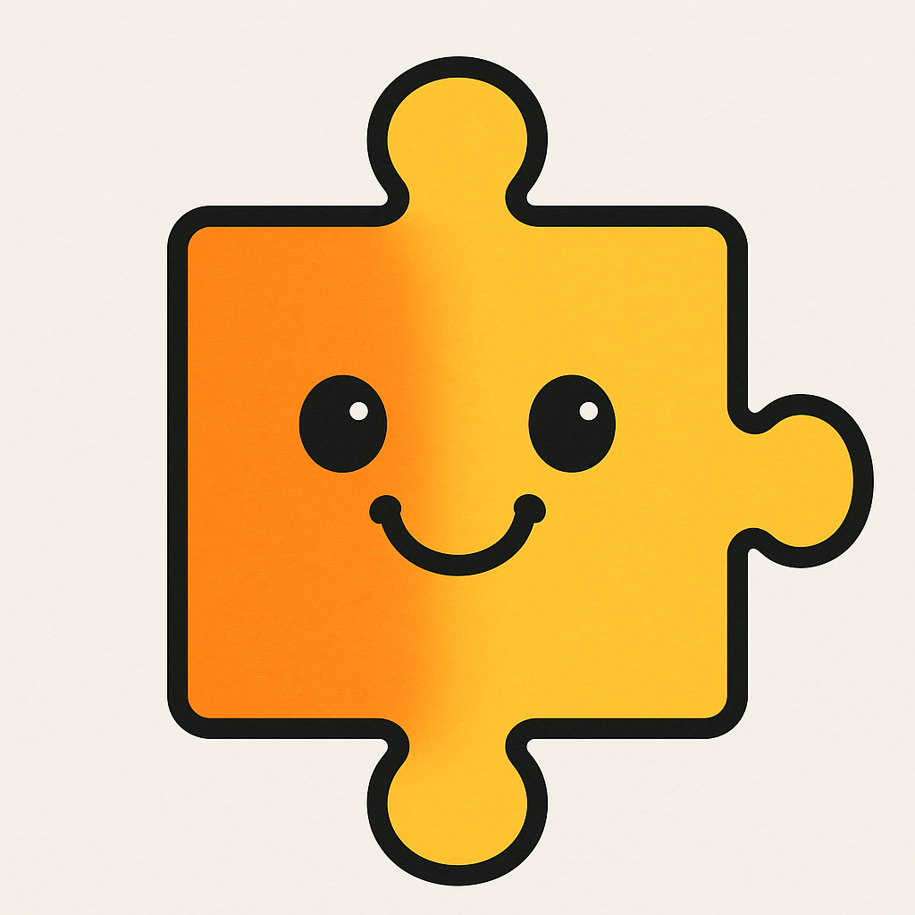 Logic puzzle icon showing gears, puzzles, and thinking symbols